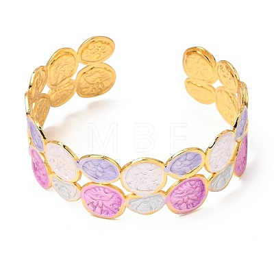 304 Stainless Steel Enamel Flat Round Open Cuff Bangles for Women SA-CBA1A30-03A-G-1