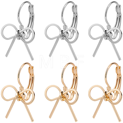 10 Pairs 2 Colors Bowknot Brass Leverback Earrings EJEW-SC0001-93-1