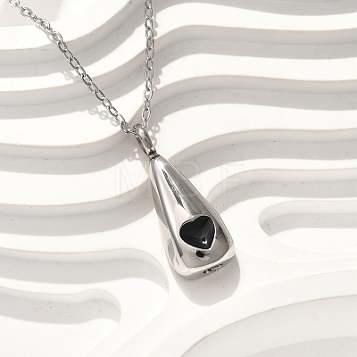 304 Stainless Steel Black Enamel Heart Teardrop Keepsake Ashes Memorial Necklaces NJEW-P326-06P-1