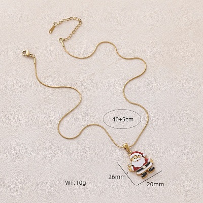 304 Stainless Steel Enamel Red Christmas Santa Claus Pendant Necklaces RP2300-1