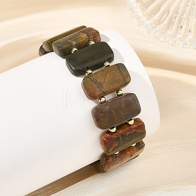 Natural Polychrome Jasper Picasso Stone Picasso Jasper Rectangle Tile Beaded Stretch Bracelets BJEW-JB14479-1