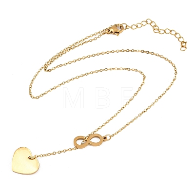 Adjustable 304 Stainless Steel Infinity Heart Pendant Lariat Necklaces NJEW-H093-04G-1