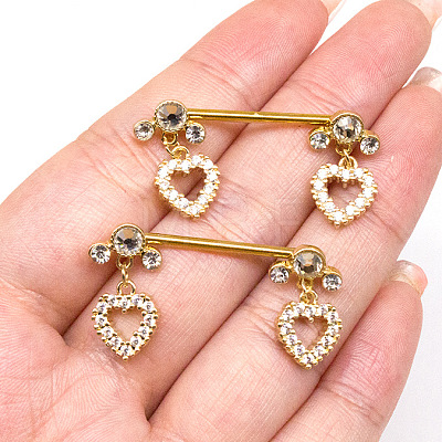 316L Surgical Stainless Steel Clear Cubic Zirconia Heart Nipple Nail Rings WG5DC82-01-1