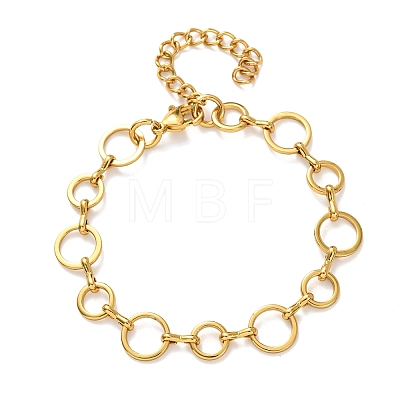 304 Stainless Steel Round Ring Link Chain Bracelets for Women BJEW-F536-01G-1
