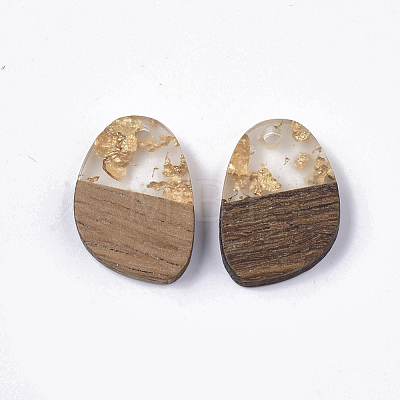 Transparent Resin & Walnut Wood Pendants X-RESI-Q210-006A-A01-1