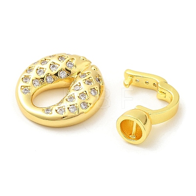 Rack Plating Brass Micro Pave Clear Cubic Zirconia Fold Over Clover Clasps KK-H447-05G-1