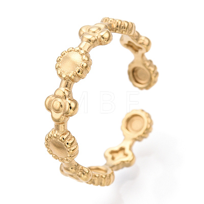 304 Stainless Steel Flower & Flat Round Wrap Open Cuff Ring RJEW-T023-75G-1
