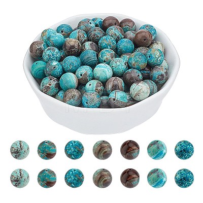 Dyed Natural Ocean Agate/Ocean Jasper Round Beads Strands G-AR0002-55-1