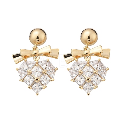 Brass Clear Cubic Zirconia Stud Earrings EJEW-D301-06G-04-1