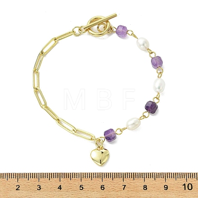 Heart Brass Charm Bracelets BJEW-JB13610-01-1