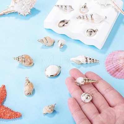 14Pcs 7 Styles Electroplated Natural Mixed Shell Pendants BSHE-TA0001-34B-1
