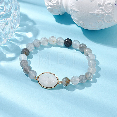 8mm Round Natural Cloudy Quartz Beaded Stretch Bracelets BJEW-JB10572-1