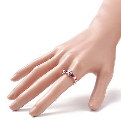 Independence Day Japanese Seed Braided Bead Finger Ring RJEW-TA00062-1