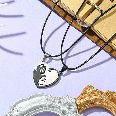2Pcs 2 Style 304 Stainless Steel Matching Heart Pendant Necklaces Set NJEW-TA00136-1