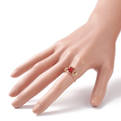 Round Natural Gemstone Braided Finger Ring RJEW-JR00502-1
