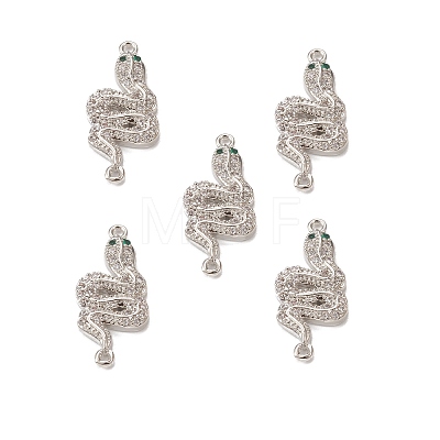 Brass Micro Pave Clear & Green Cubic Zirconia Connector Charms KK-E068-VB056-1