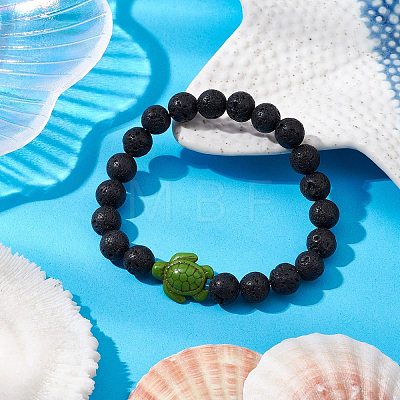 Natural Lava Rock Stretch Bracelets BJEW-JB11095-03-1