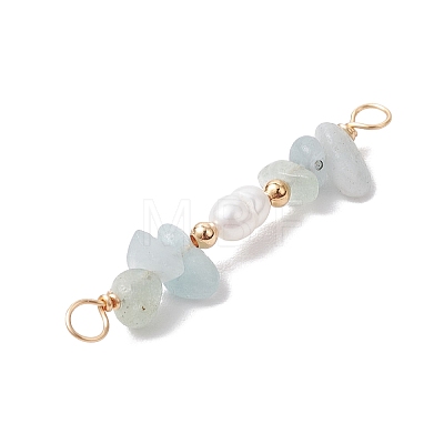 Natural Aquamarine Chip & Natural Cultured Freshwater Pearl Rice Beaded Connector Charms PALLOY-JF03707-08-1