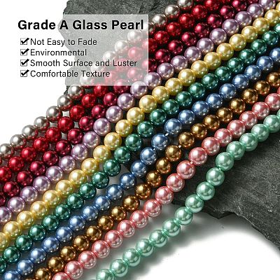 Eco-Friendly Dyed Glass Pearl Round Bead Strands HY-A008-8mm-M-1