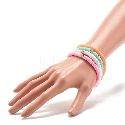 4Pcs 4 Colors Hanamade Polymer Clay Heishi Surfer Stretch Bracelets Set BJEW-JB07716-1