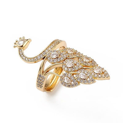 Clear Cubic Zirconia Peacock Adjustable Ring RJEW-L100-020G-1