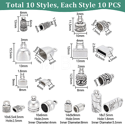 100Pcs 10 Style Tibetan Style Alloy Cord Ends TIBEP-PH0001-50-1