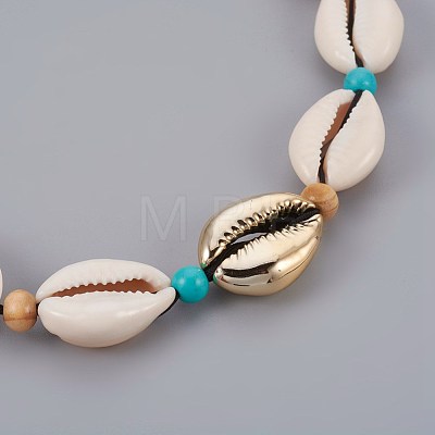 Adjustable Cowrie Shell and Synthetic Turquoise Beaded Necklaces NJEW-JN02300-02-1