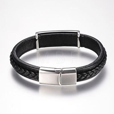 Men's Braided Leather Cord Bracelets BJEW-H559-20B-1