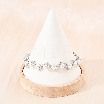 Platinum Tone Brass Micro Pave Cubic Zirconia & Plastic Pearl Tennis Bracelets BJEW-B160-16P-1