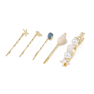 Conch/Starfish/Shell Shape Alloy Hair Bobby Pin Sets AJEW-A056-02C-1