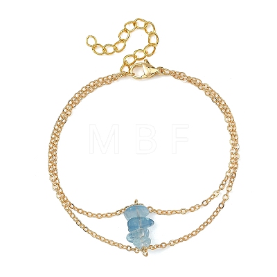 Brass Cable Chains & Natural Aquamarine Chip Beads Double Layers Bracelets for Women BJEW-JB14134-02-1