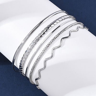 5Pcs 304 Stainless Steel Bangle Set for Women BJEW-S162-01C-P-1