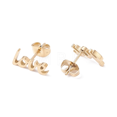 Word Love 304 Stainless Steel Stud Earrings for Women EJEW-Z017-10G-1