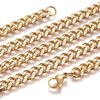 304 Stainless Steel Cuban Link Chain Necklaces NJEW-L159-02A-G-1