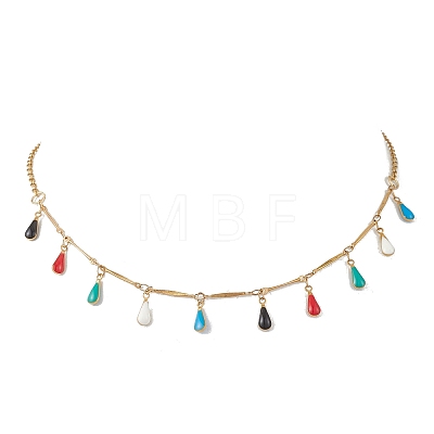 304 Stainless Steel Enamel Colorful Teardrop Tassel Bib Necklaces for Women NJEW-JN05769-1