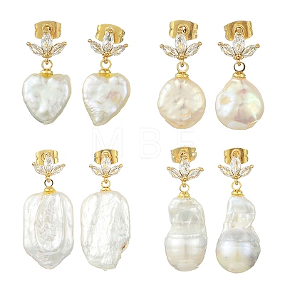 Brass Micro Pave Cubic Zirconia Stud Dangle Earrings for Women EJEW-JE07279-1