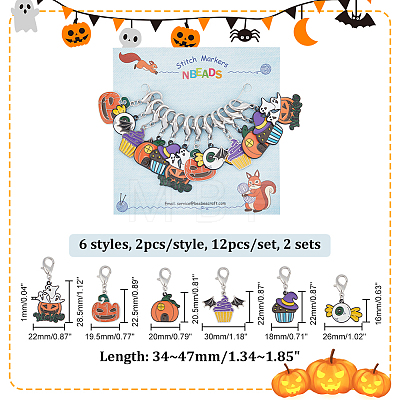 Alloy Enamel Halloween Theme Pendant Locking Stitch Markers HJEW-AB00009-1