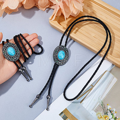 2Pcs Alloy Enamel with Synthetic Gemstone Oval Bolo Tie Necklaces NJEW-DC0001-28-1