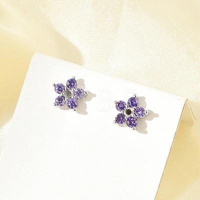 Brass Micro Pave Cubic Zirconia Stud Earrings EJEW-R016-26P-12-1