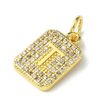 Rack Plating Brass Micro Pave Clear Cubic Zirconia Charms KK-G501-01T-G-1