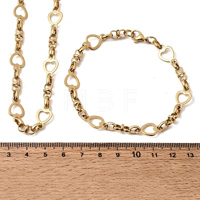 304 Stainless Steel Heart Link Chain Bracelet & Necklace Jewelry Sets SJEW-L199-08G-1