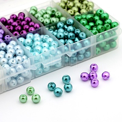 1Box Mixed Style Round Glass Pearl Beads HY-X0001-B-2-1