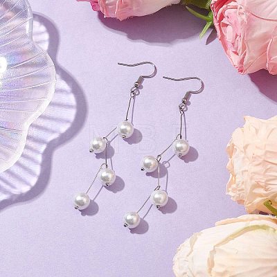 Glass Pearl Dangle Earrings EJEW-JE05987-1
