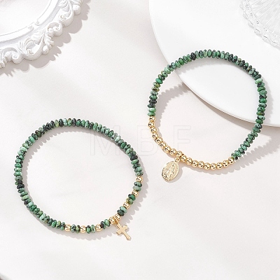 2Pcs Natural African Turquoise(Jasper) Beads Stretch Bracelets BJEW-JB13415-01-1
