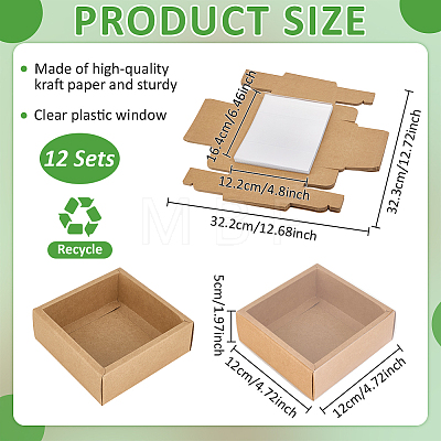 Square Folding Cardboard Kraft Paper Packing Drawer Boxes with Clear Plastic Cover CON-WH0100-57A-1