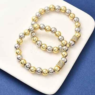 Brass Micro Pave Cubic Zirconia Beads Stretch Bracelets for Women Men BJEW-H201-01A-GP-1