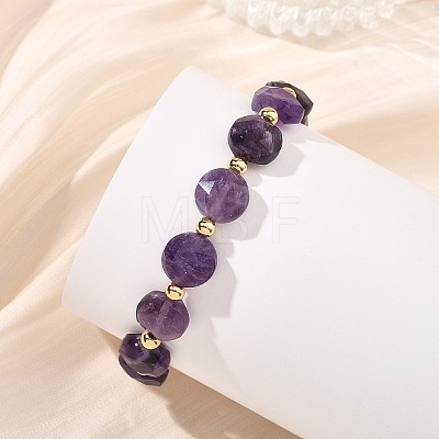 Natural Amethyst & Brass Spacer Beads Beaded Bracelets for Women BJEW-JB14112-02-1