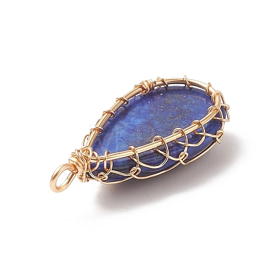 Natural Lapis Lazuli Copper Wire Wrapped Pendants PALLOY-JF02016-01-1