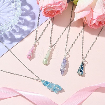 Electroplated Natural Quartz Crystal Prism Copper Wire Wrapped Pendant Necklaces NJEW-JN05027-02-1