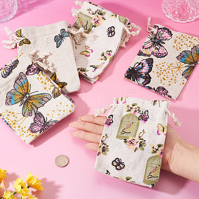 15Pcs 3 Styles Butterfly Printed Polycotton(Polyester Cotton) Packing Pouches Drawstring Bags ABAG-TA0002-14-1